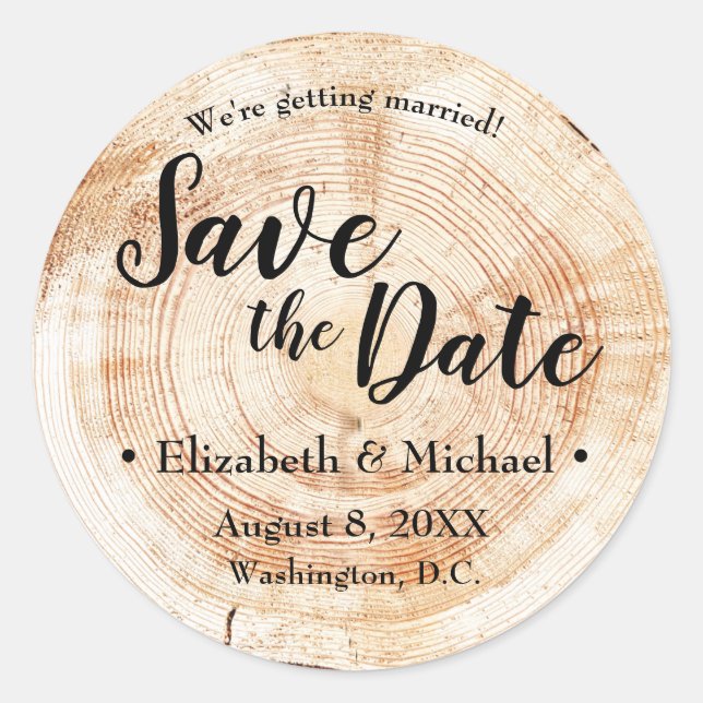 Custom Wood Cut Scheibe rustikale Hochzeit Speiche Runder Aufkleber (Vorderseite)