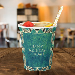 Custom Wood Emerald Green Rustic & Manly Birthday Pappbecher