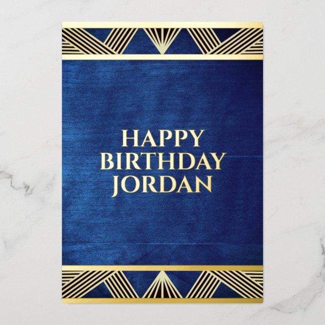 Custom Wood Modern Navy Blue Masculine Geburtstag Folieneinladung (Vorderseite)