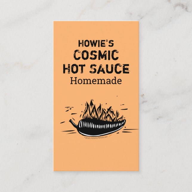 Custom Woodcut Art Chili Pepper Homemade Hot Sauce Visitenkarte (Vorderseite)