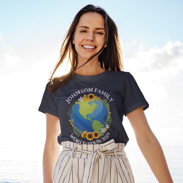 Custom World Tour Earth Sonnenblumen Reisen Frauen T-Shirt (Von Creator hochgeladen)