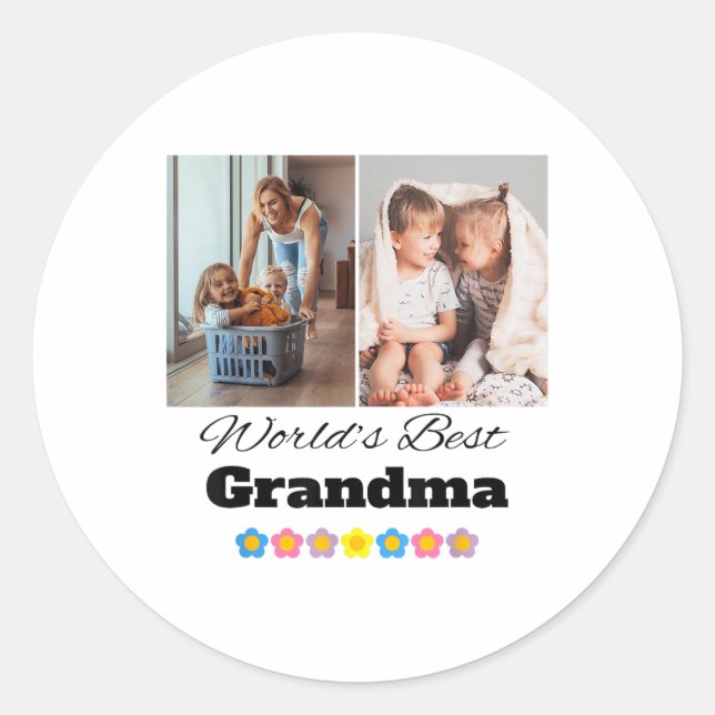 Custom Worlds Best Oma Foto - Personalisieren Sie  Runder Aufkleber (Vorderseite)