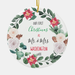 Custom Wreath Unser erstes Weihnachts-Foto-Geschen Keramik Ornament
