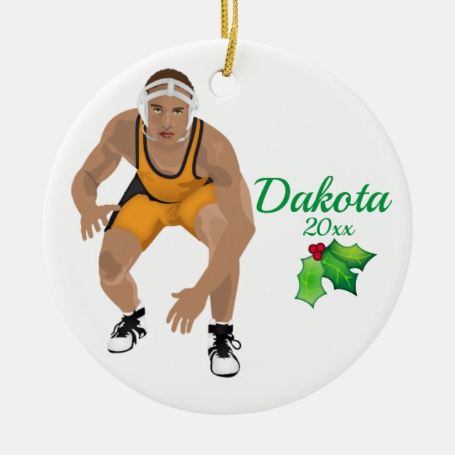 Custom Wrestling Christmas Ornament Black - Yellow (Vorne)