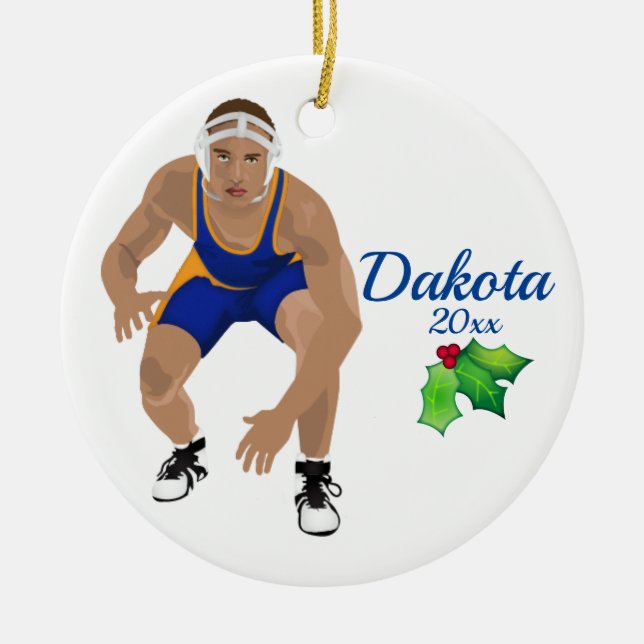 Custom Wrestling Christmas Ornament Blue - Yellow (Vorne)