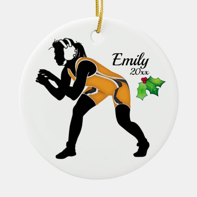 Custom Wrestling Christmas Ornament Yellow (Vorne)