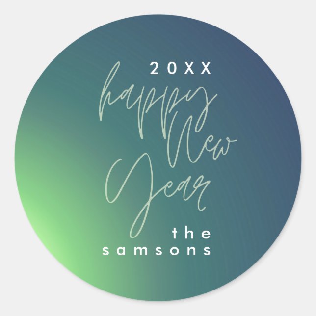 Custom Writy Happy New Year Gradient Ferien Spaß Runder Aufkleber (Vorderseite)
