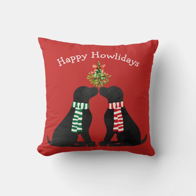Custom Xmas Black Labradors Kissing Mistletoe Kissen (Vorderseite)