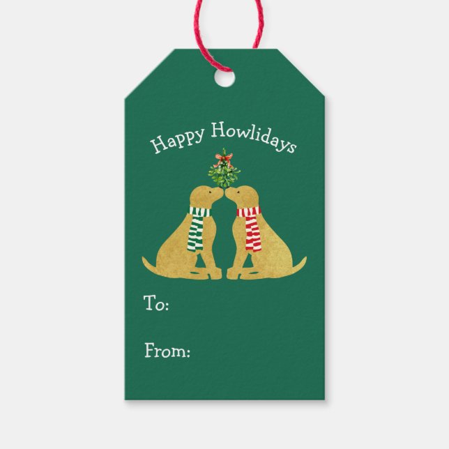 Custom Xmas Gelbe Labrador Kissing Mistletoe Geschenkanhänger (Vorderseite)