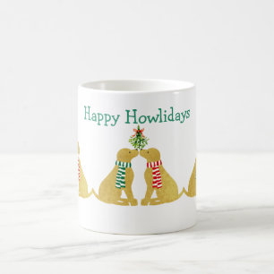 Custom Xmas Golden Retrievers Kissing Mistletoe Kaffeetasse