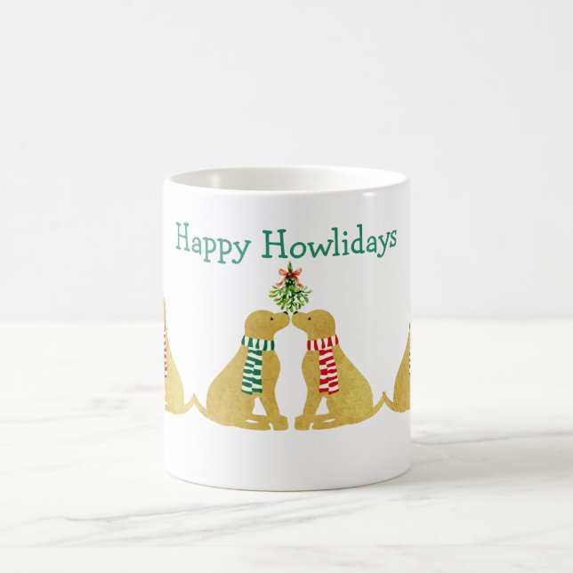 Custom Xmas Golden Retrievers Kissing Mistletoe Kaffeetasse (Mittel)
