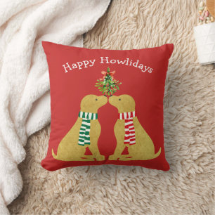 Custom Xmas Golden Retrievers Kissing Mistletoe Kissen