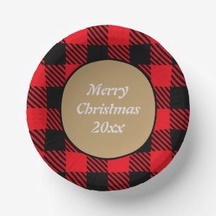 Custom Xmas kariert schwarz und rot Muster tartan Pappteller