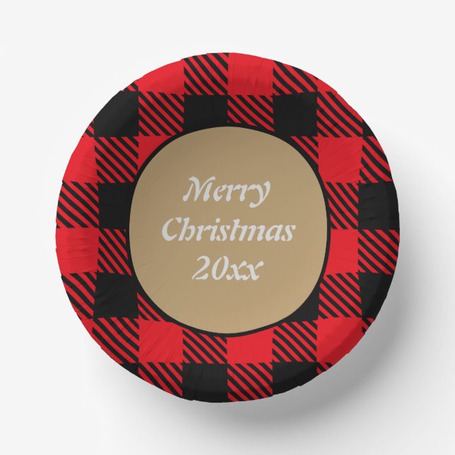Custom Xmas kariert schwarz und rot Muster tartan Pappteller (Vorderseite)