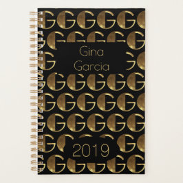 Custom Year 2019 Black Gold Monogram G Elegant Planer