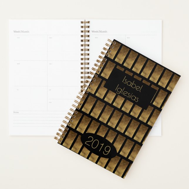 Custom Year 2019 Black Gold Monogram I Elegant Planer (Anzeige)