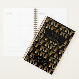 Custom Year 2019 Black Gold Monogram K Elegant Planer