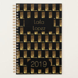Custom Year 2019 Black Gold Monogram L Elegant Planer