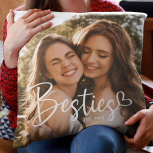 Custom Year Besties BFF Modern Script Heart Kissen