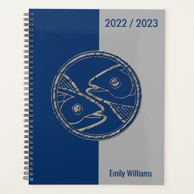 Custom Year Blue Gray Zodiac Star Sign Fisces Planer (Vorderseite)