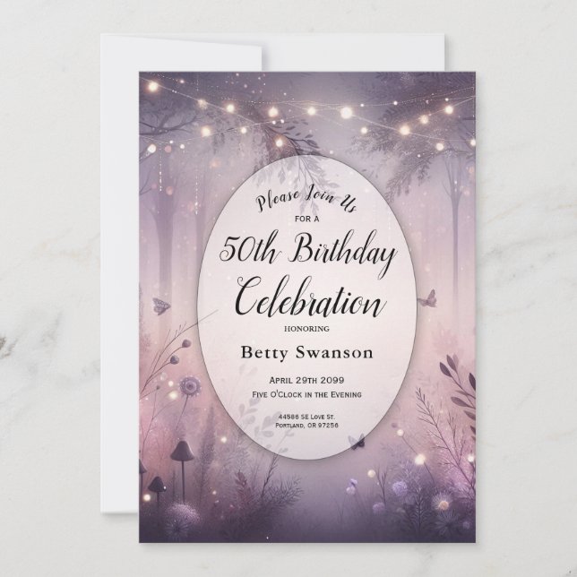 Custom Year Ethereary Fairy Lights Forest Geburtst Einladung (Vorderseite)