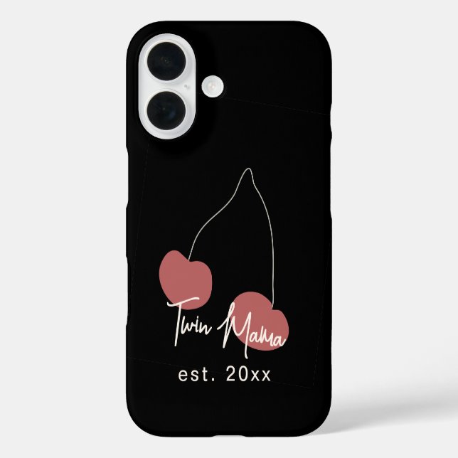 Custom Year Twin Mama Fun Black Red Cherry einfach iPhone 16 Hülle (Rückseite)