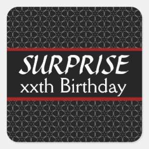 Custom Year ÜBERRASE Geburtstag Schwarz Silver Red Quadratischer Aufkleber