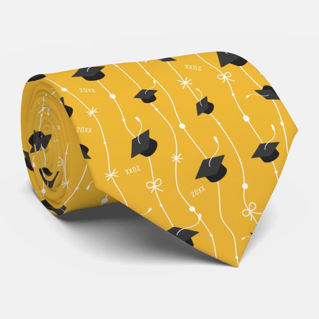 Custom Year Yellow Graduation Caps and Ribbon Krawatte (Gerollt)
