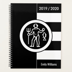 Custom Year Zodiac Sign Aquarius Schwarz-Weiß Planer