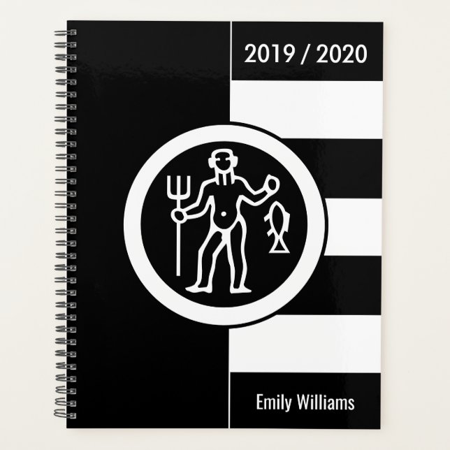 Custom Year Zodiac Sign Aquarius Schwarz-Weiß Planer (Vorderseite)