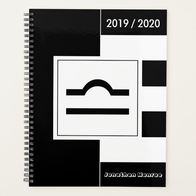 Custom Year Zodiac Sign Libra Schwarz und Weiß Planer (Vorderseite)