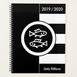 Custom Year Zodiac Sign Pisces Schwarz-Weiß Planer