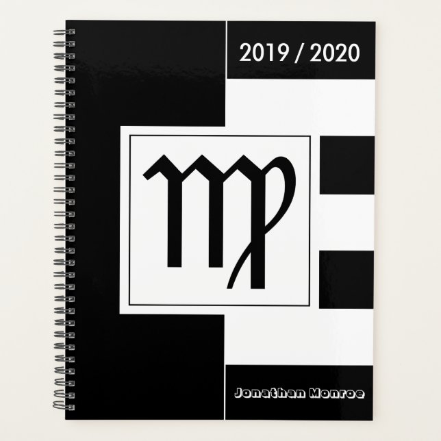 Custom Year Zodiac Sign Virgo Schwarz-Weiß Planer (Vorderseite)