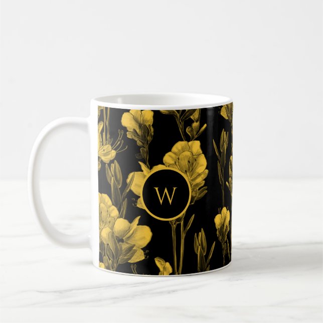 Custom Yellow Black Floral Kaffeetasse (Links)