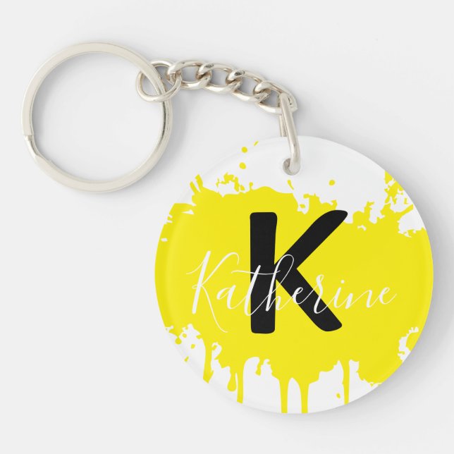 Custom Yellow Splash Initial Acrylic Keychain (Devant)