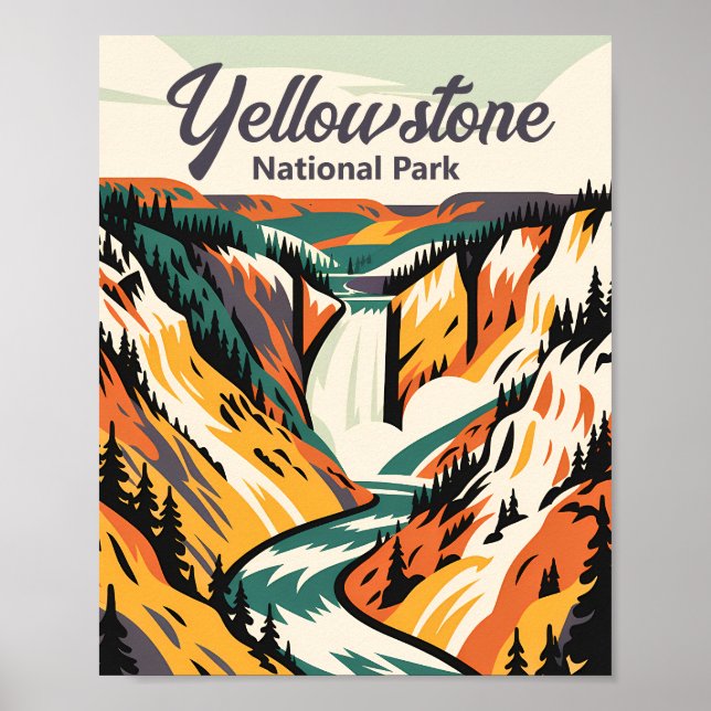 Custom Yellowstone National Park Lower Falls Retro Poster (Vorne)
