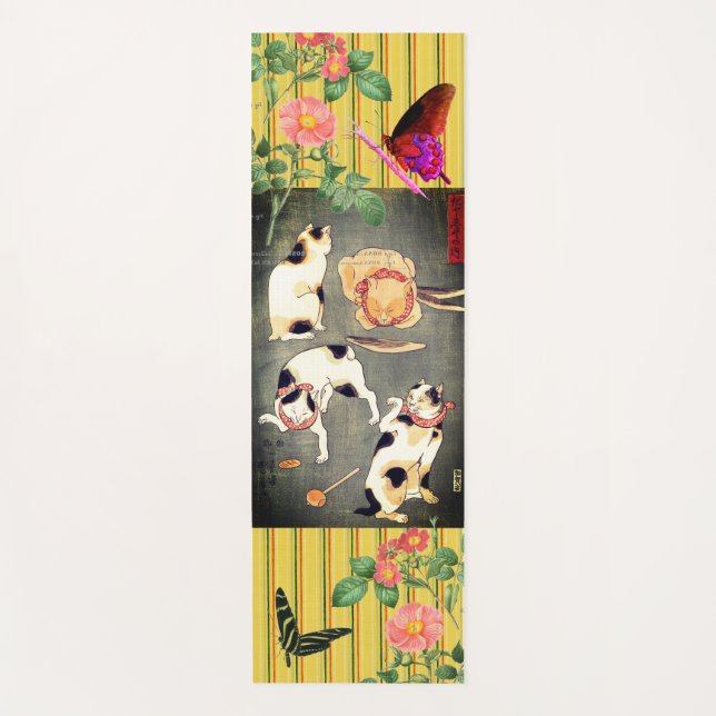 CUSTOM YOGA MAT POPPIES UND JAPANISCHE KATZEN YOGAMATTE (Vorderseite)