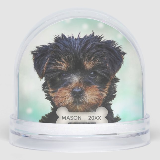 Custom Yorkshire Terrier Puppy Dog Foto Schneekugeln (Vorderseite)