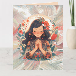 Custom Young Girl Gebet Blumenorange Gruß Karte