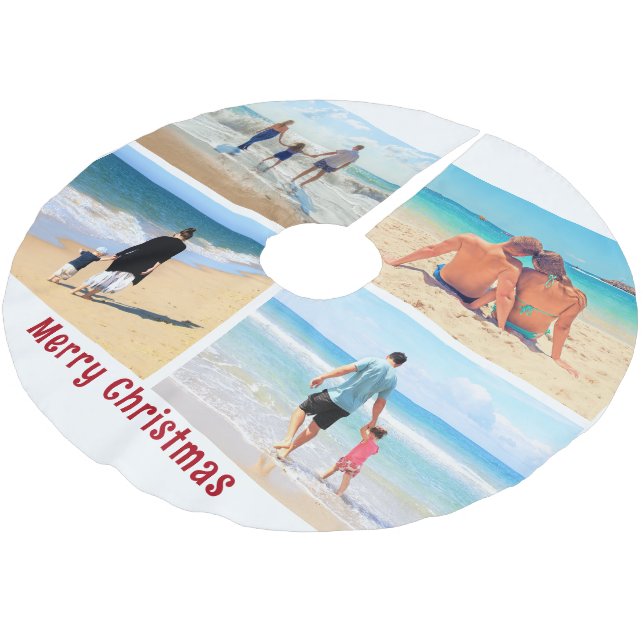 Custom Your Foto Collage Christmassenbaum Skirt Polyester Weihnachtsbaumdecke (Schrägansicht)