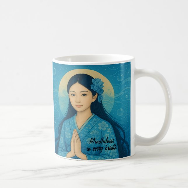 Custom Zen Meditation Art Mindfulness Yoga Blue Kaffeetasse (Rechts)