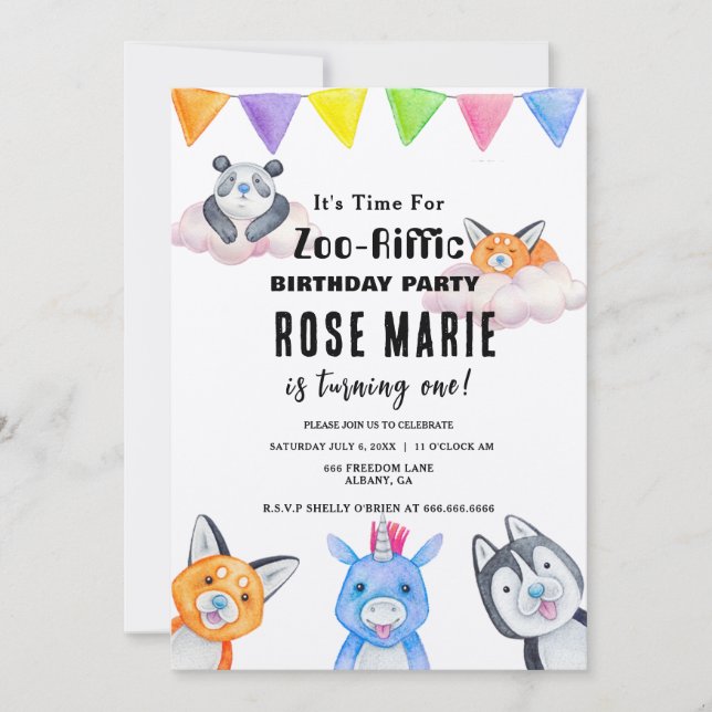 Custom Zoo - Reffic, Baby Animals Geburtstag Einladung (Vorderseite)