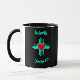 Custom Zuhause Town & Name Zia Heart Black Gift Te Tasse