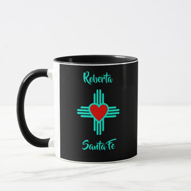 Custom Zuhause Town & Name Zia Heart Black Gift Te Tasse (Links)