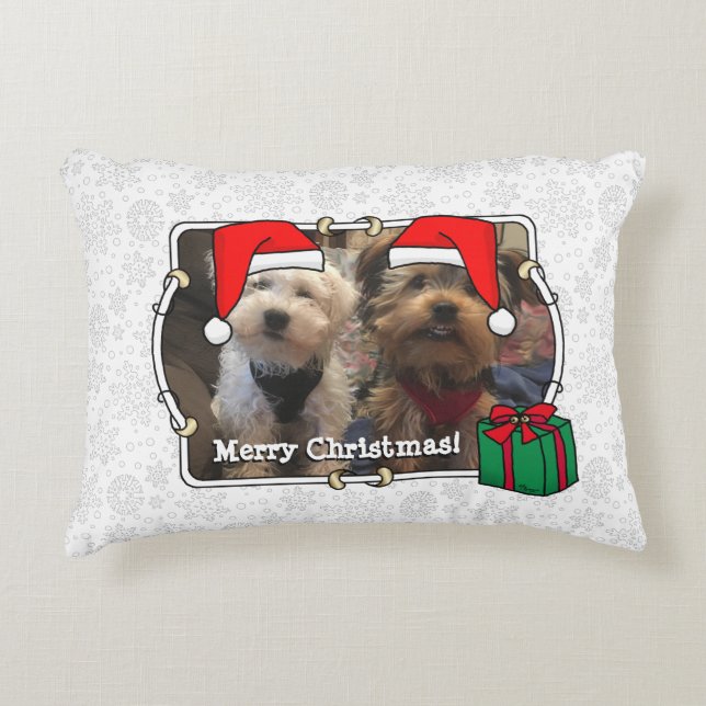 Custom Zwei Foto Weihnachtsfeier Weihnachtsmannmüt Dekokissen (Vorderseite)