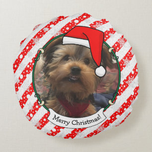 Custom Zwei Foto Weihnachtsfeier Weihnachtsmannmüt Rundes Kissen