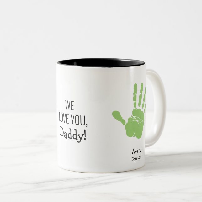 Custom Zwei Handdrucke Wir Liebe Sie, Daddy! Mug Zweifarbige Tasse (VorderseiteRechts)
