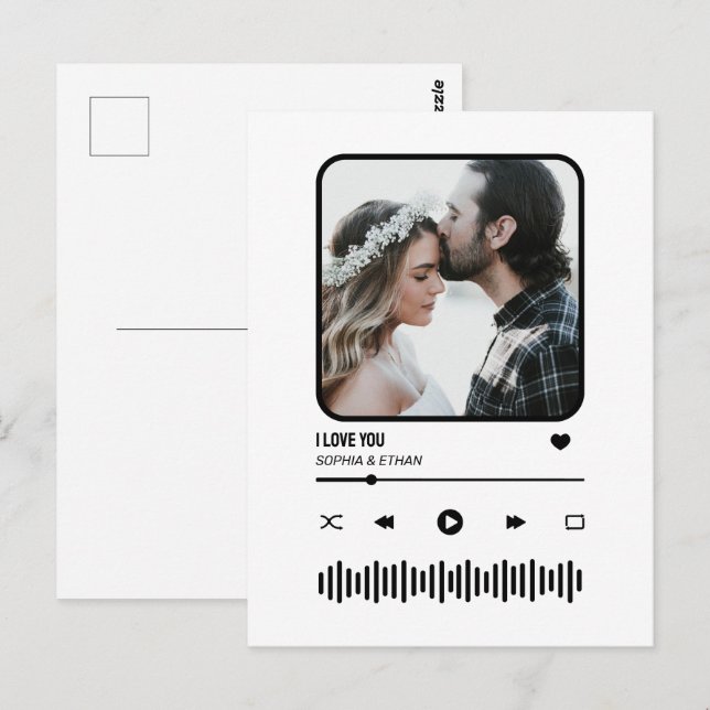 Custome Foto Song Playlist Couple Valentine's Day Postkarte (Vorne/Hinten)