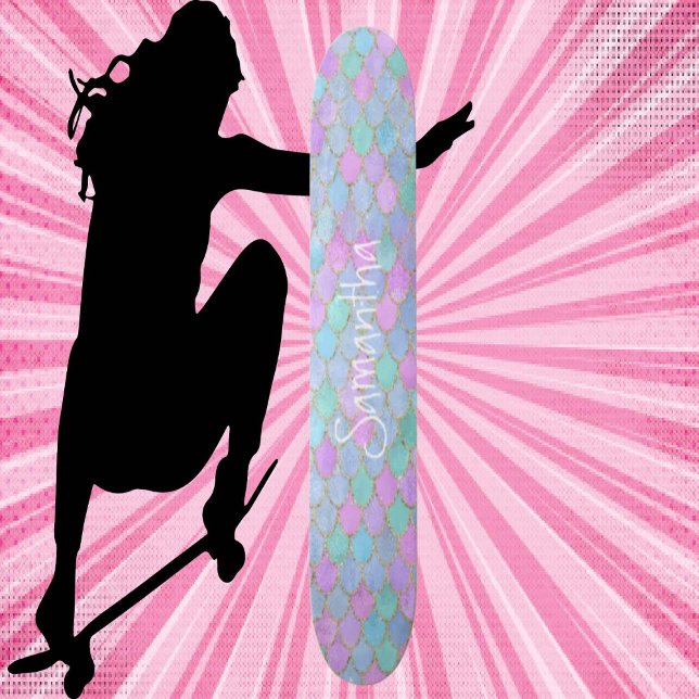 Custome Glitzer Girly mermaid chic Skateboard (Girl Power, Original and best online Zazzle skateboard shop- Urban Warrior)