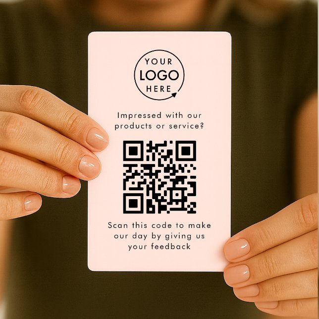Customer Feedback QR Pink Business Review Code Visitenkarte (Pink customer feedback template with interactive QR code for small business customer retention.)